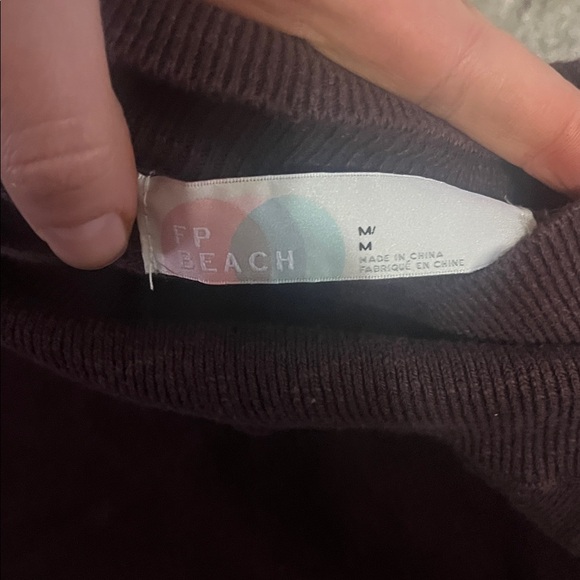 FP Beach Brown Turtleneck Midi Cotton Linen Oversized Sweater Dress Medium - Picture 7 of 10